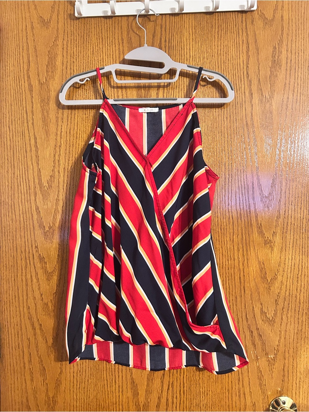 Maurices Red, Navy and Yellow Striped Sleeveless Wrap-Style Camisole